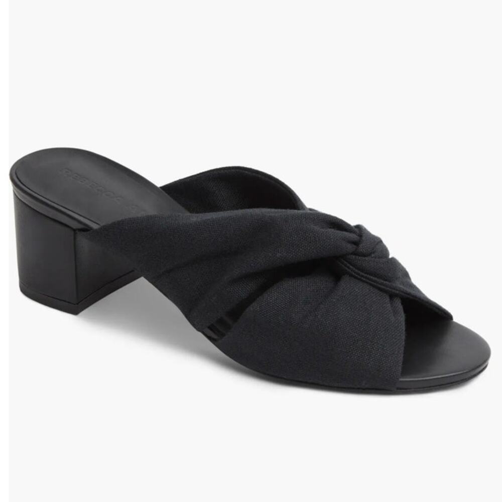Rebecca Allen Women's The Twist Black Linen Slide Sandals Size 8.5